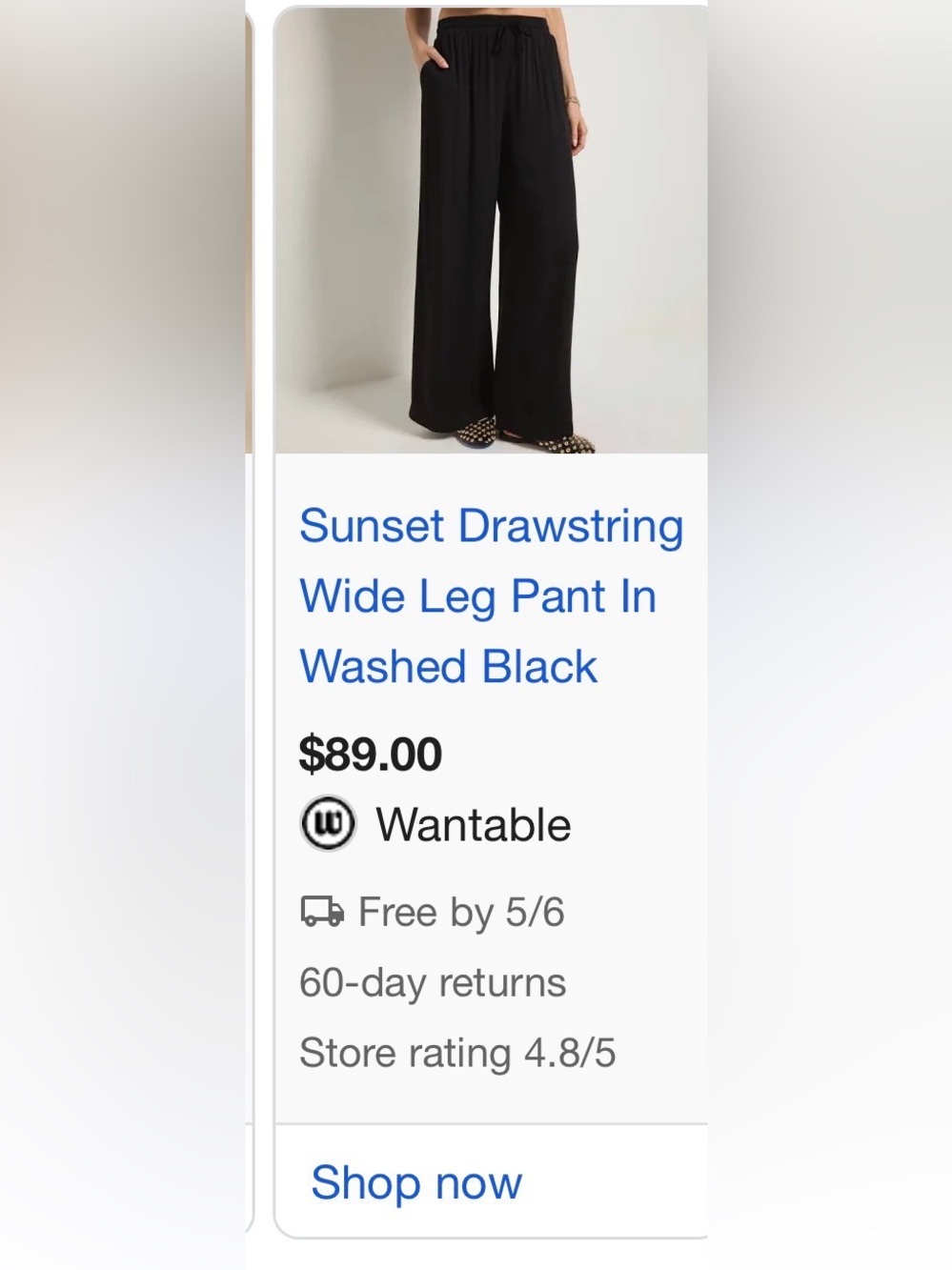 Sunset Drawstring Wide Leg Pant Wide-Leg Pull-On Pants in Black new without tags - Picture 2 of 10